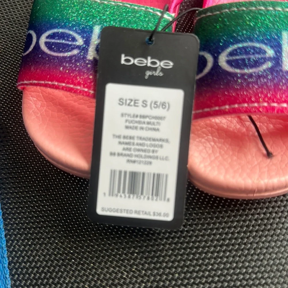 BEBE GIRLS TODDLER FUSCHIA GLITTER SLIDES: NWT: SZ SMALL (5/6)